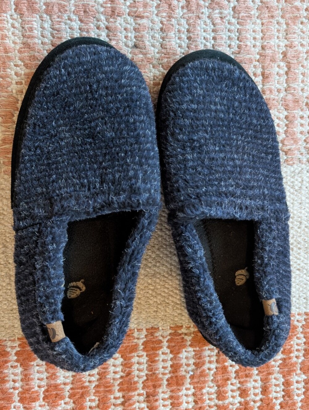 Acorn Men's Moccasin Slippers Navy Tweed Cushioned Fleece Cozy Size 7.5 8 8.5